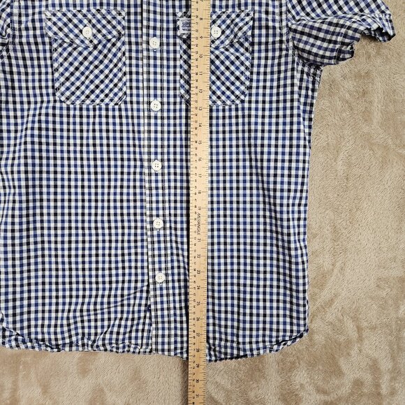 Superdry Button-Down Shirt Men's Size L Blue White Black Plaid Short Sleeve - Picture 5 of 10